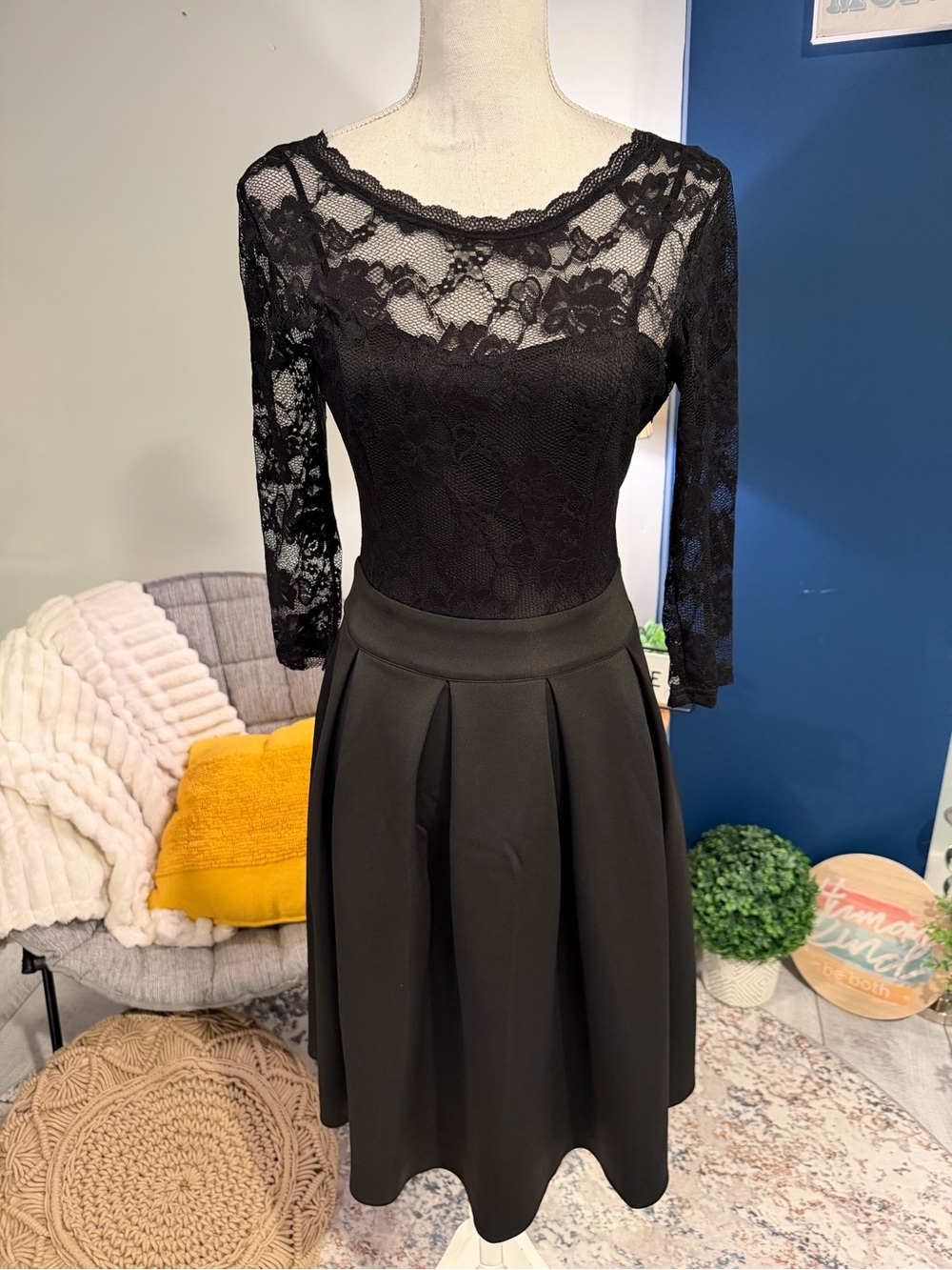 Miusol Black Lace Fit & Flare Dress NWT S